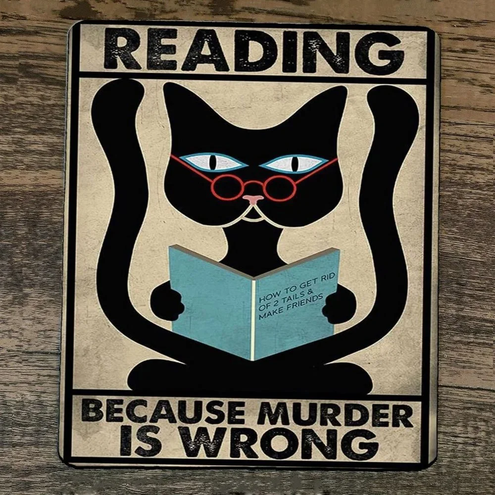 Mouse Pad‎ Reading Because Murder is Wrong Black Cat